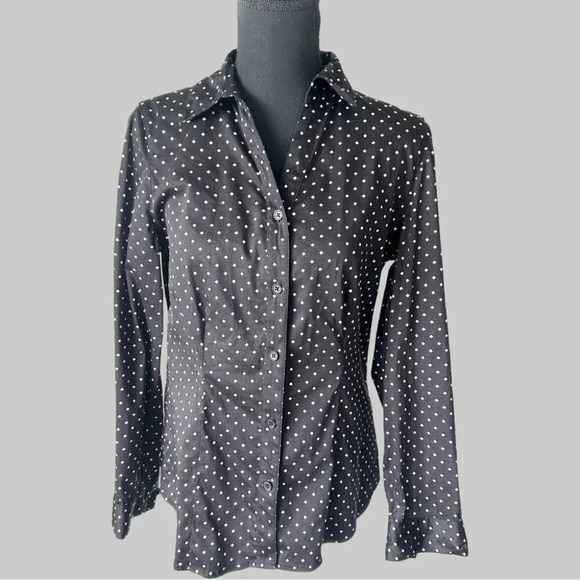 Chico's Tops - Chico’s Black Polka Dots Stretch Button Down Shirt